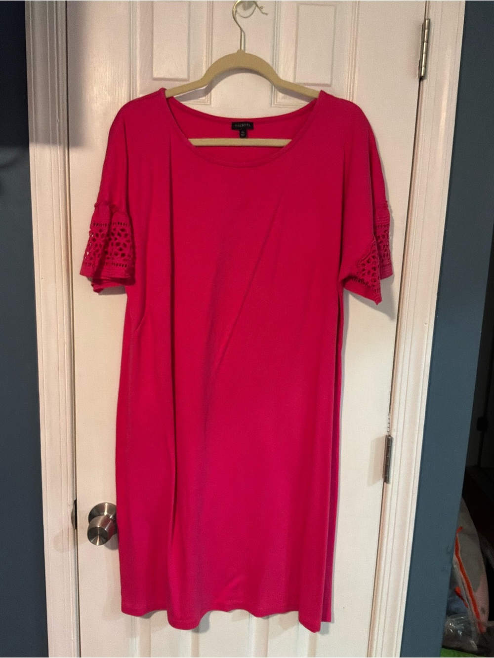 Talbots Hot Pink Crochet-Sleeve Midi Shift Dress